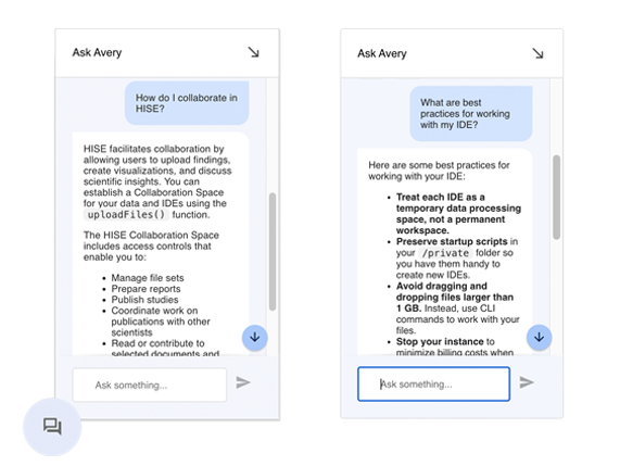 UI of the Ask Avery chat agent